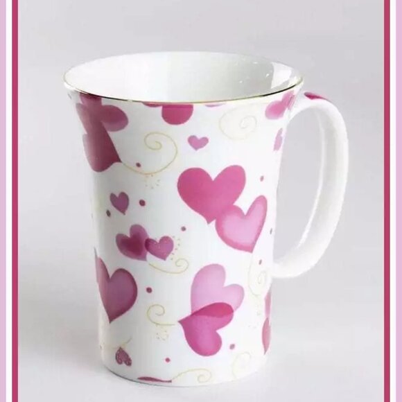 NEW RARE Coastline Imports Pink Hearts Mug 10 OZ Bone China Valentine's - Picture 2 of 7